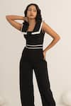 Buy_Kritika Madan Label_Black Crepe Plain Double Collared Jumpsuit With Belt _Online_at_Aza_Fashions