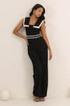 Shop_Kritika Madan Label_Black Crepe Plain Double Collared Jumpsuit With Belt _Online_at_Aza_Fashions