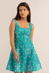Kritika Madan Label_Green Dupion Silk Printed Abstract Square Short Dress_Online_at_Aza_Fashions