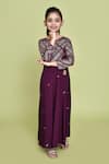 Buy_Banana Bee_Wine Crepe Printed Floral And Leaf Flared Kurta_Online_at_Aza_Fashions