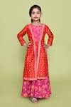 Banana Bee_Red Crepe Printed Floral And Geometric A-line Kurta_Online_at_Aza_Fashions