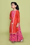 Banana Bee_Red Crepe Printed Floral And Geometric A-line Kurta_at_Aza_Fashions