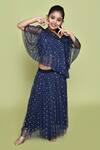 Buy_Petite Pomme_Blue Net Navy Polka Dot Top And Skirt Set_at_Aza_Fashions