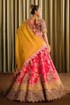 Pallavi Poddar_Pink Raw Silk Embroidered Bead Double Mor Embellished Bridal Lehenga Set_Online_at_Aza_Fashions
