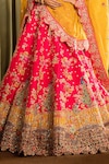 Shop_Pallavi Poddar_Pink Raw Silk Embroidered Bead Double Mor Embellished Bridal Lehenga Set _Online_at_Aza_Fashions