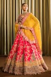 Pallavi Poddar_Pink Raw Silk Embroidered Bead Double Mor Embellished Bridal Lehenga Set_at_Aza_Fashions