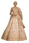 Pallavi Poddar_Ivory Raw Silk Embroidered Bead Gandharaj Floral Resham Bridal Lehenga Set_Online_at_Aza_Fashions