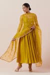 Buy_PRIYAL PRAKASH_Yellow Anarkali Chanderi Leaf Set With Embroidered Dupatta _at_Aza_Fashions