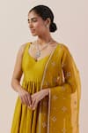 PRIYAL PRAKASH_Yellow Anarkali Chanderi Leaf Set With Embroidered Dupatta _at_Aza_Fashions