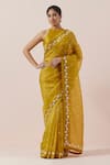 Buy_PRIYAL PRAKASH_Yellow Blouse Chanderi Embroidered Aari Halter Silk Organza Work Saree Set _at_Aza_Fashions