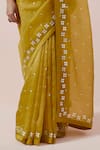 PRIYAL PRAKASH_Yellow Blouse Chanderi Embroidered Aari Halter Silk Organza Work Saree Set _Online_at_Aza_Fashions