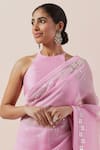 Buy_PRIYAL PRAKASH_Pink Blouse Chanderi Embroidered Aari Halter Silk Organza And Work Saree Set_Online_at_Aza_Fashions