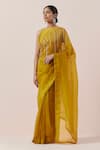 Shop_PRIYAL PRAKASH_Yellow Blouse Chanderi Embroidered Bead Boat Zari Work Saree Set_Online_at_Aza_Fashions