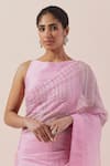 Shop_PRIYAL PRAKASH_Pink Blouse Chanderi Embroidered Bead Boat Zari Saree Set_Online_at_Aza_Fashions