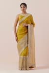 Buy_PRIYAL PRAKASH_Yellow Blouse Chanderi Embroidered Aari Round Saree Set_at_Aza_Fashions