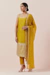 Buy_PRIYAL PRAKASH_Yellow Dupatta Viscose Organza Embroidered Aari Round Chanderi Kurta Pant Set _Online_at_Aza_Fashions