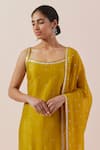 PRIYAL PRAKASH_Yellow Dupatta Viscose Organza Embroidered Aari Round Chanderi Kurta Pant Set _at_Aza_Fashions