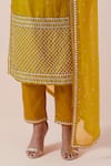 Buy_PRIYAL PRAKASH_Yellow Dupatta Viscose Organza Embroidered Aari Round Chanderi Kurta Pant Set 