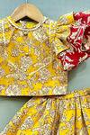 Label Neeti Yellow Cotton, Linen Embroidery Floral Print Layered Lehenga And Blouse Set Online at Aza Fashions Label Neeti_Yellow Cotton, Linen Embroidery Floral Print Layered Lehenga And Blouse Set _Online_at_Aza_Fashions