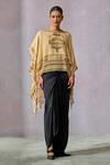 Buy_Tarun Tahiliani_Beige Georgette Print Painting Boat Neck Inspired Layered Top _at_Aza_Fashions