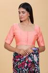 Buy_Kalakaari By Sagarika_Peach Spandex Embroidery Round Neck Hand Blouse _Online_at_Aza_Fashions