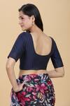 Shop_Kalakaari By Sagarika_Blue Silk Round Neck Lurex Stripe Detailed Blouse _at_Aza_Fashions
