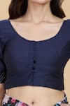Buy_Kalakaari By Sagarika_Blue Silk Round Neck Lurex Stripe Detailed Blouse _Online_at_Aza_Fashions