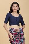 Shop_Kalakaari By Sagarika_Blue Silk Round Neck Lurex Stripe Detailed Blouse _Online_at_Aza_Fashions