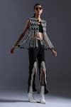 Buy_Devina Juneja_Black Scrap Leather Dori Weave Round Neck Monochrome Jacket _at_Aza_Fashions