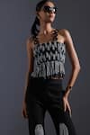 Buy_Devina Juneja_Black Luxury Crepe Dori Weave Square Neck Monochrome Vest _at_Aza_Fashions