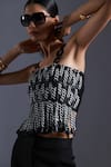 Devina Juneja_Black Luxury Crepe Dori Weave Square Neck Monochrome Vest _Online_at_Aza_Fashions