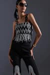 Buy_Devina Juneja_Black Luxury Crepe Dori Weave Square Neck Monochrome Vest _Online_at_Aza_Fashions