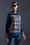 Buy_Devina Juneja_Blue Thin Denim Applique Scrap Leather Collar Mosaic And Lace Embellished Shirt _at_Aza_Fashions