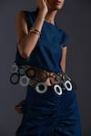 Buy_Devina Juneja_Blue Thin Denim Scrap Leather Boat Neck And Dori Sphere Tassel Embellished Top _Online_at_Aza_Fashions