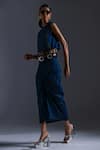 Shop_Devina Juneja_Blue Thin Denim Scrap Leather Boat Neck And Dori Sphere Tassel Embellished Top _Online_at_Aza_Fashions