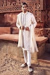 Buy_MATSYA_Ivory Chanderi Embroidery Kachi Dori Kora Nawab Kurta With Churidar _at_Aza_Fashions