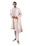 MATSYA_Ivory Chanderi Embroidery Kachi Dori Kora Nawab Kurta With Churidar _Online_at_Aza_Fashions