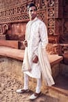 MATSYA_Ivory Chanderi Embroidery Kachi Dori Kora Nawab Kurta With Churidar _at_Aza_Fashions