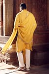 Shop_MATSYA_Yellow Linen Embroidered Stole Floral Royal Straight Kurta Pant Set_at_Aza_Fashions