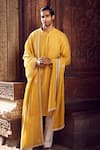 MATSYA_Yellow Linen Embroidered Stole Floral Royal Straight Kurta Pant Set_Online_at_Aza_Fashions