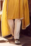 Shop_MATSYA_Yellow Linen Embroidered Stole Floral Royal Straight Kurta Pant Set_Online_at_Aza_Fashions