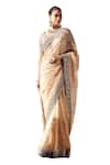 MATSYA_Gold Tissue Saree Embroidery Floral V Neck Sora With Hand Blouse_Online_at_Aza_Fashions