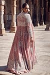 Shop_MATSYA_Pink Crepe Embroidery Dori Cape Mandarin Collar Rose Empress Wing Lehenga Set _at_Aza_Fashions