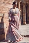 Buy_MATSYA_Pink Crepe Embroidery Dori Cape Mandarin Collar Rose Empress Wing Lehenga Set _Online_at_Aza_Fashions