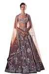 MATSYA_Pink Blouse And Lehenga Velvet Embroidery Dori Leaf French Rose Opus Bridal Set _Online_at_Aza_Fashions