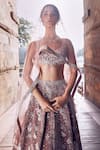 Shop_MATSYA_Pink Blouse And Lehenga Velvet Embroidery Dori Leaf French Rose Opus Bridal Set 