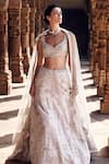 MATSYA_Beige Blouse And Lehenga Raw Silk Tuscan Landscape Of Dreams Bridal Set _Online