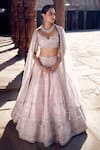 Buy_MATSYA_Pink Blouse And Lehenga Raw Silk Embroidery Dori Tulip Sheesha Gota Bridal Set_at_Aza_Fashions