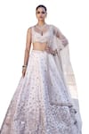 Buy_MATSYA_Ivory Blouse And Lehenga Raw Silk Embroidery Dori Leaf Royal Nandi Bridal Set_Online_at_Aza_Fashions