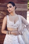 Shop_MATSYA_Ivory Blouse And Lehenga Raw Silk Embroidery Dori Leaf Royal Nandi Bridal Set_Online_at_Aza_Fashions